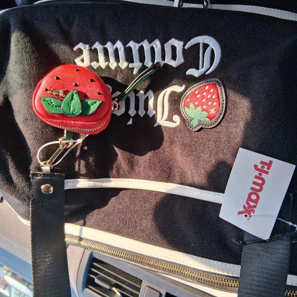 Juicy Couture Black Tote with Strawberry Keychain